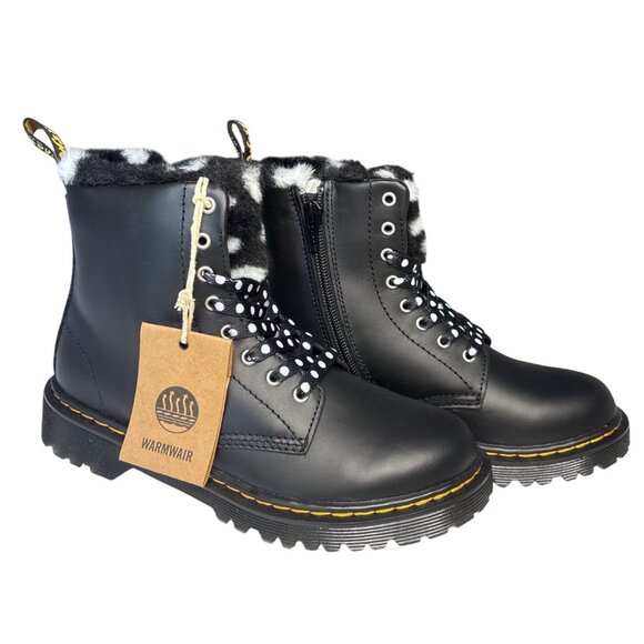 Dr. Martens Junior 1460 Serena Faux Fur Lined Leather Boots Black Girls 4 Wms 6 - Picture 2 of 12